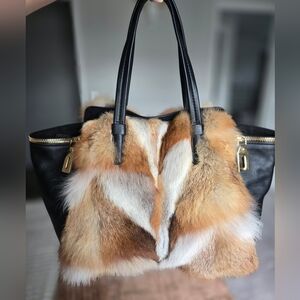 Ferragamo Fur Verve Tote Black Leather Authentic Rare